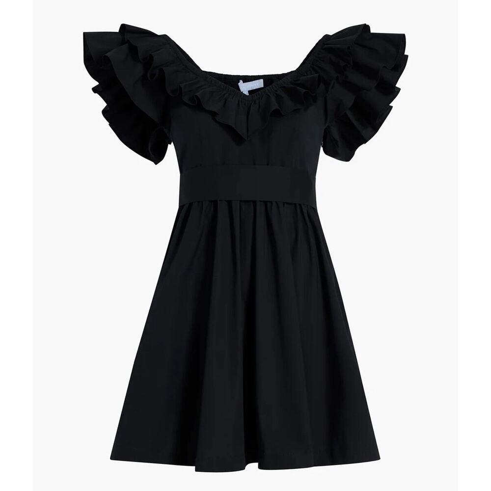 Hill House Black Mini Dress with Statement Ruffle Sleeves